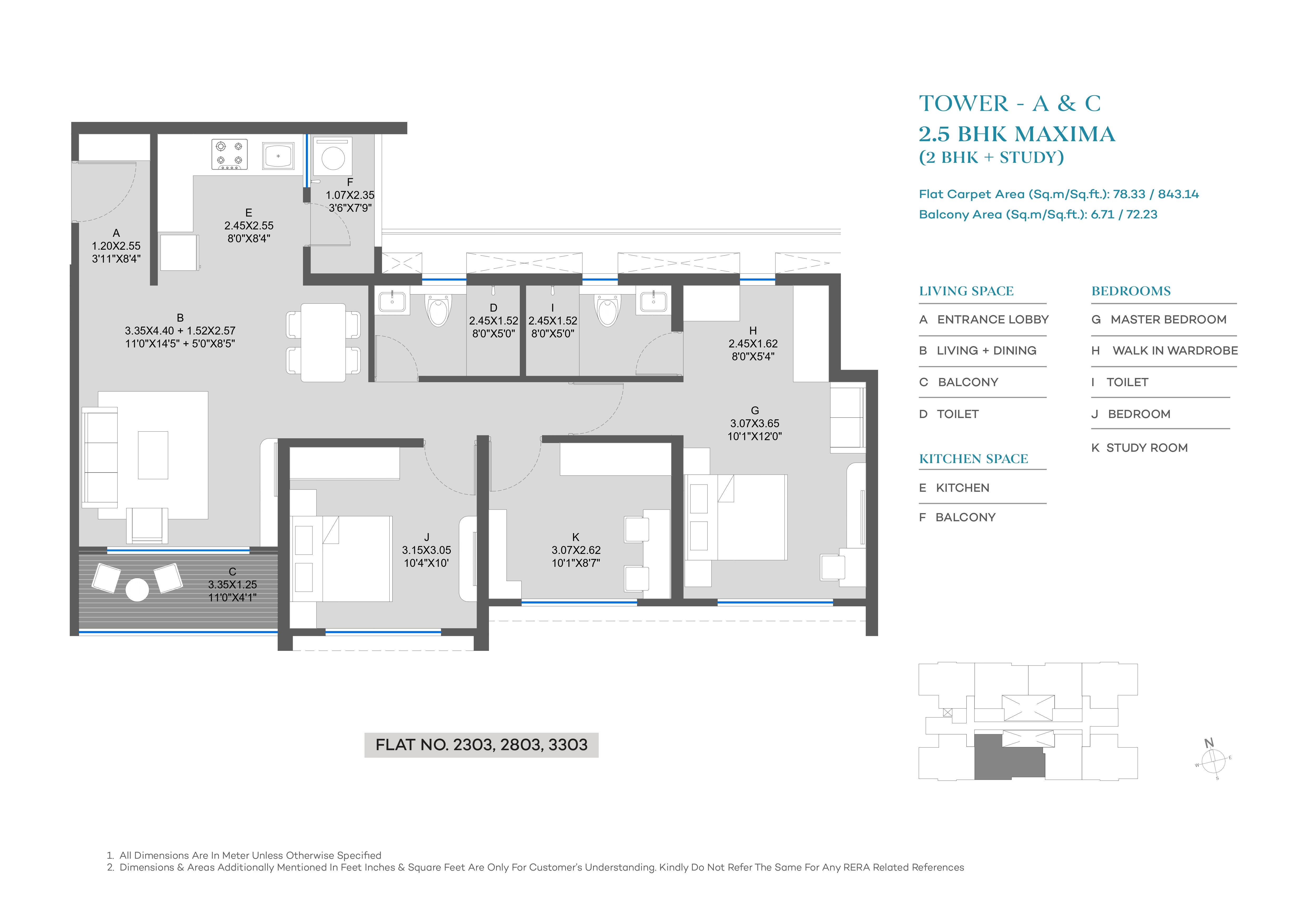 2 BHK Apartment + Study