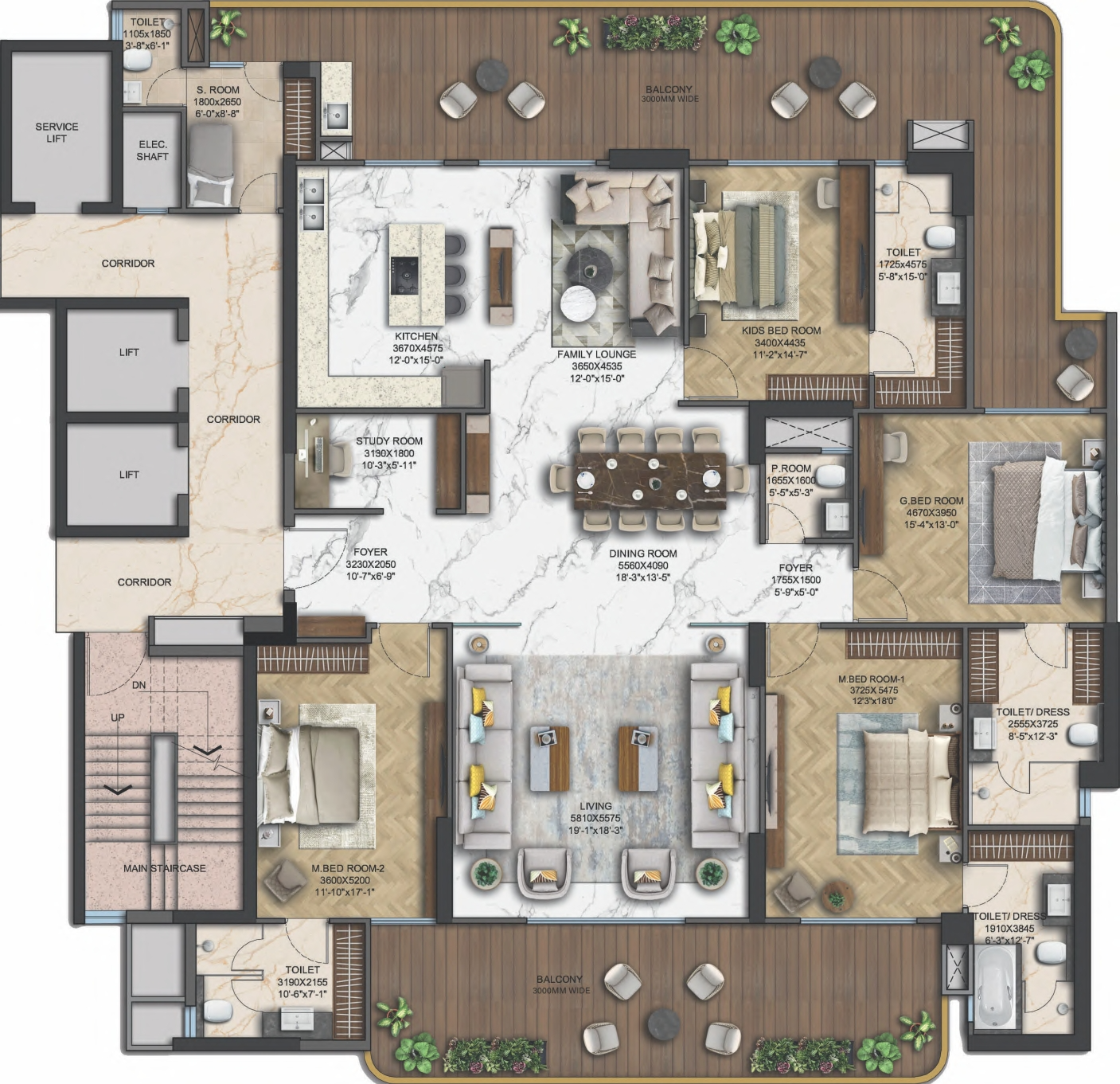 4 BHK Apartment + Study