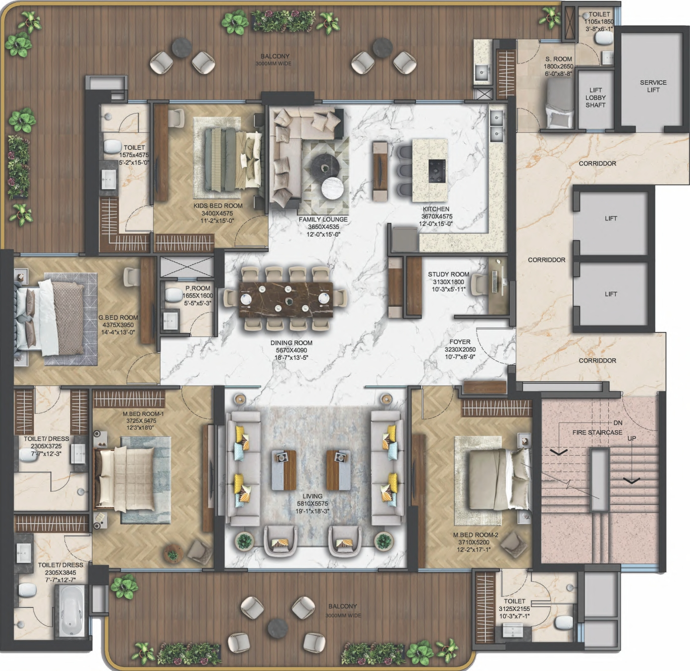 4 BHK Apartment + Study