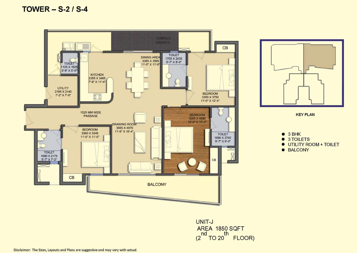 3 BHK Apartment + 4 Toilets
