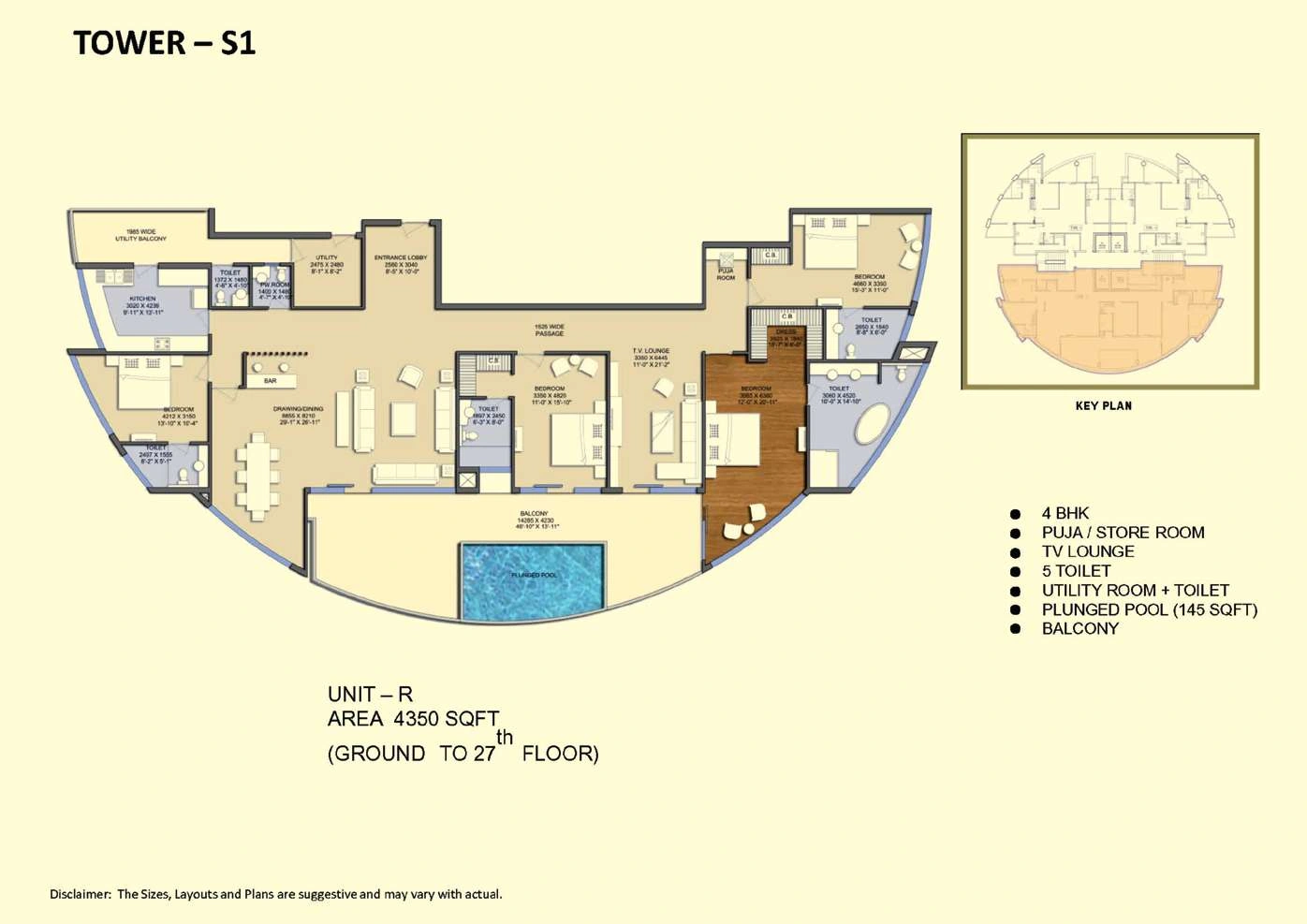 4 BHK Apartment + 5 Toilets
